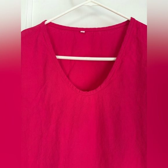 Every Day V-Neck Vibrant Pink Tiered Cotton Dress Size: Large - Picture 4 of 9